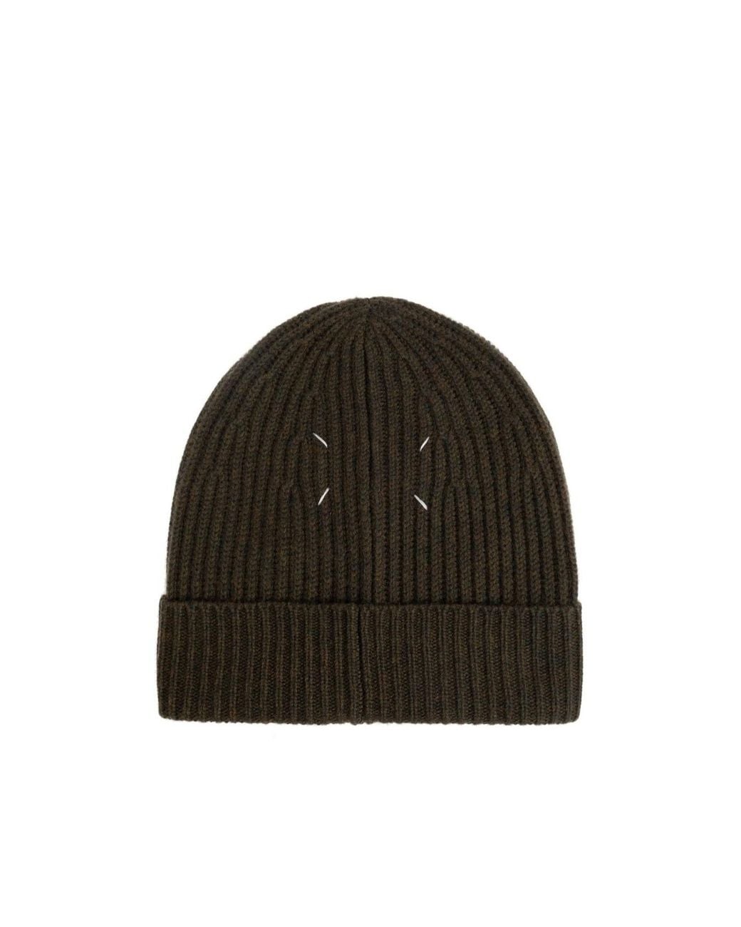 Maison Margiela Black Four-Stitch Detailed Beanie for men