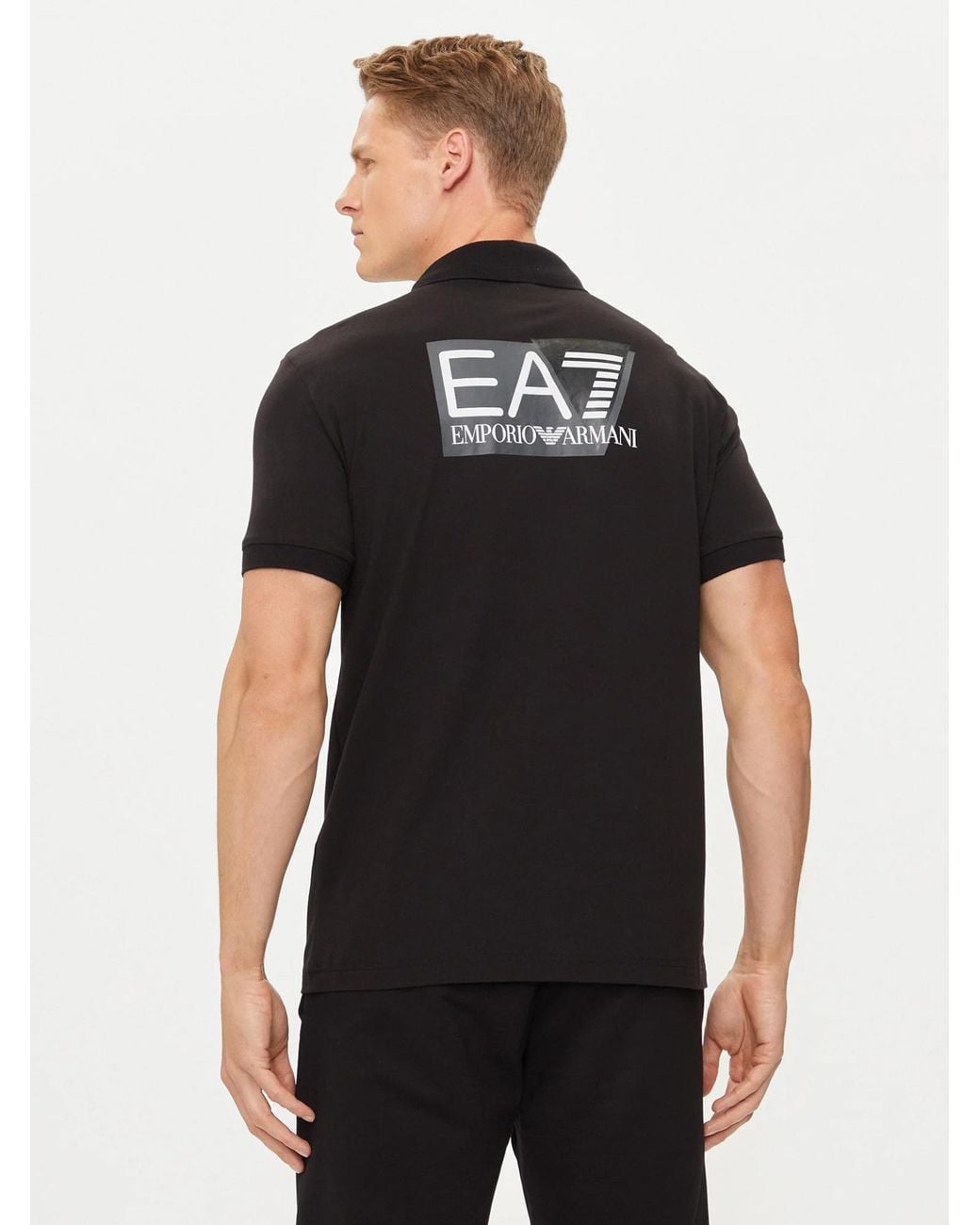 EA7 Black Logo Print Polo Shirt for men