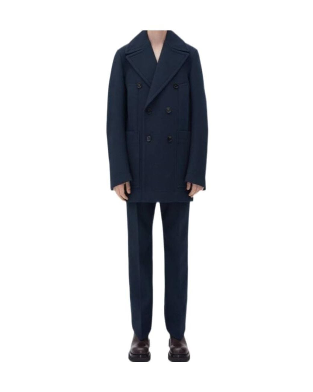 Bottega Veneta Blue Curved Shape Double Coat for men