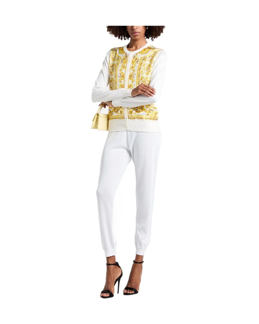 Dolce & Gabbana Yellow Multi-Color Satin Knit Top