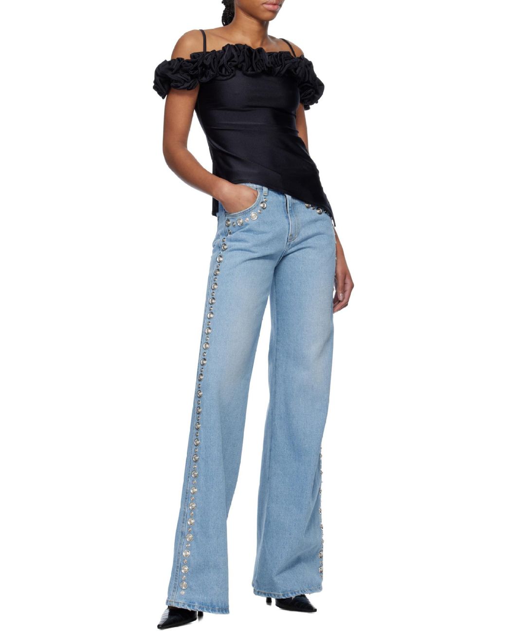 Coperni Blue Studded High-Rise Jeans