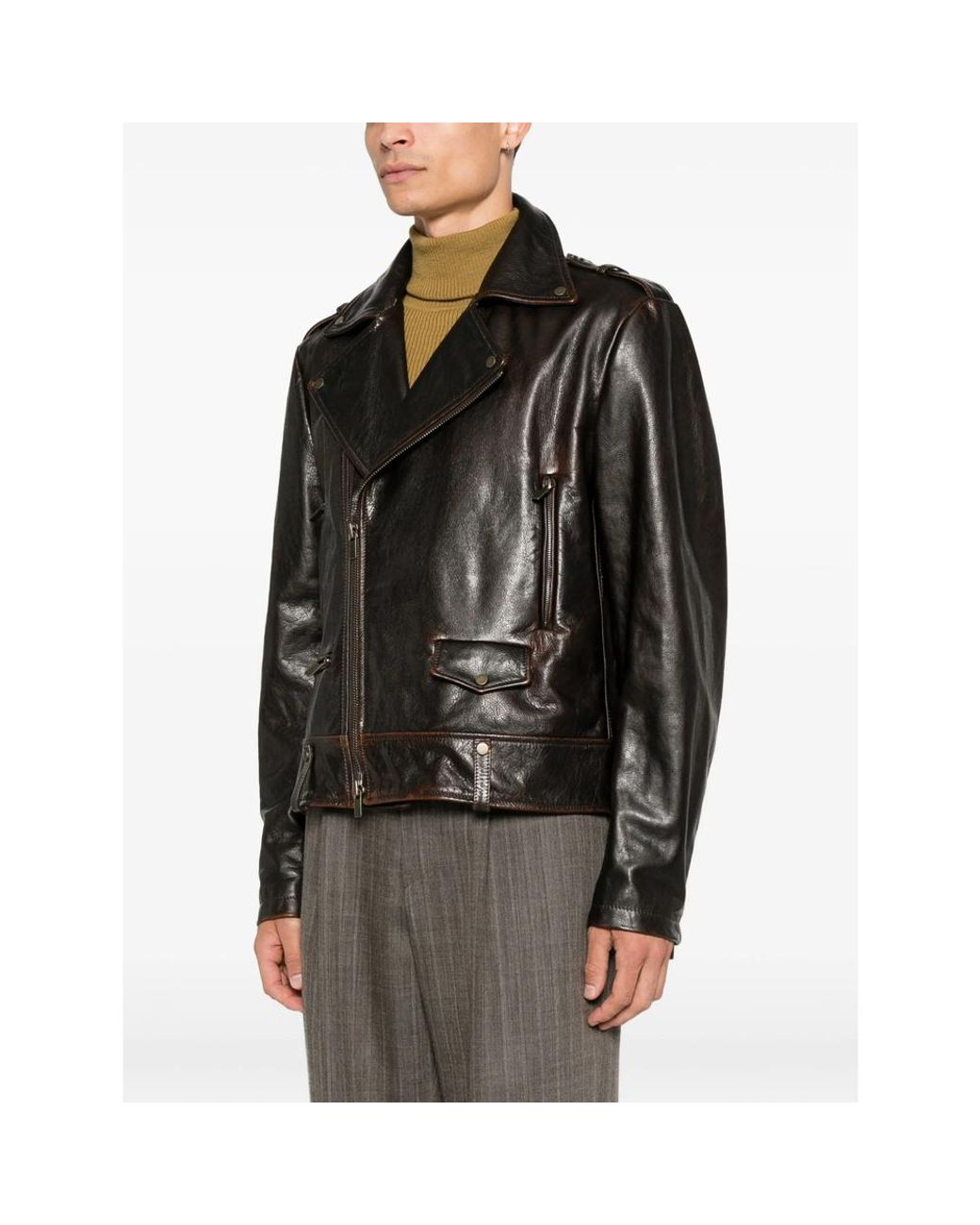Salvatore Santoro Black Long-Sleeve Leather Jacket for men