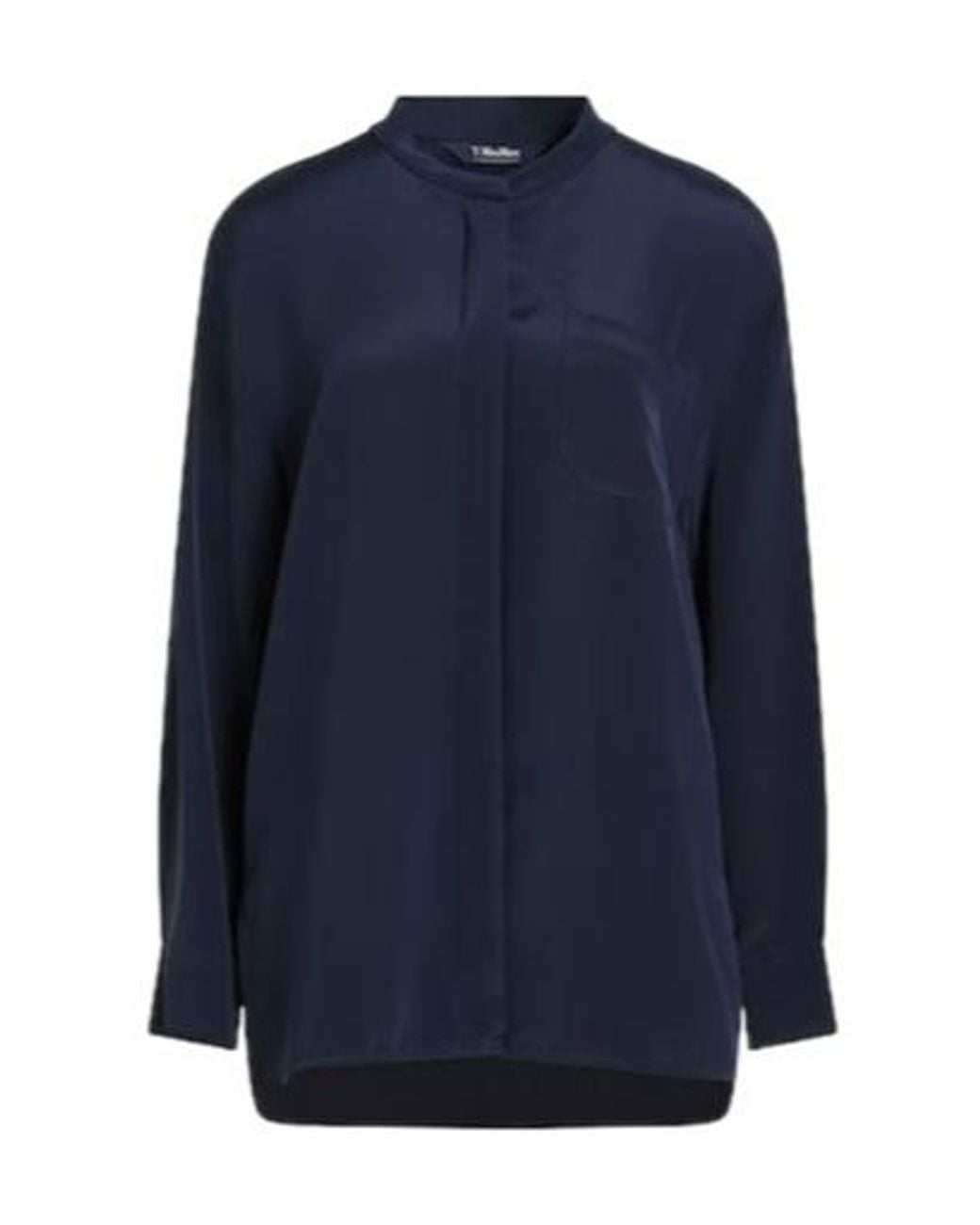 Max Mara Blue Solid Color Stand Collar Shirt
