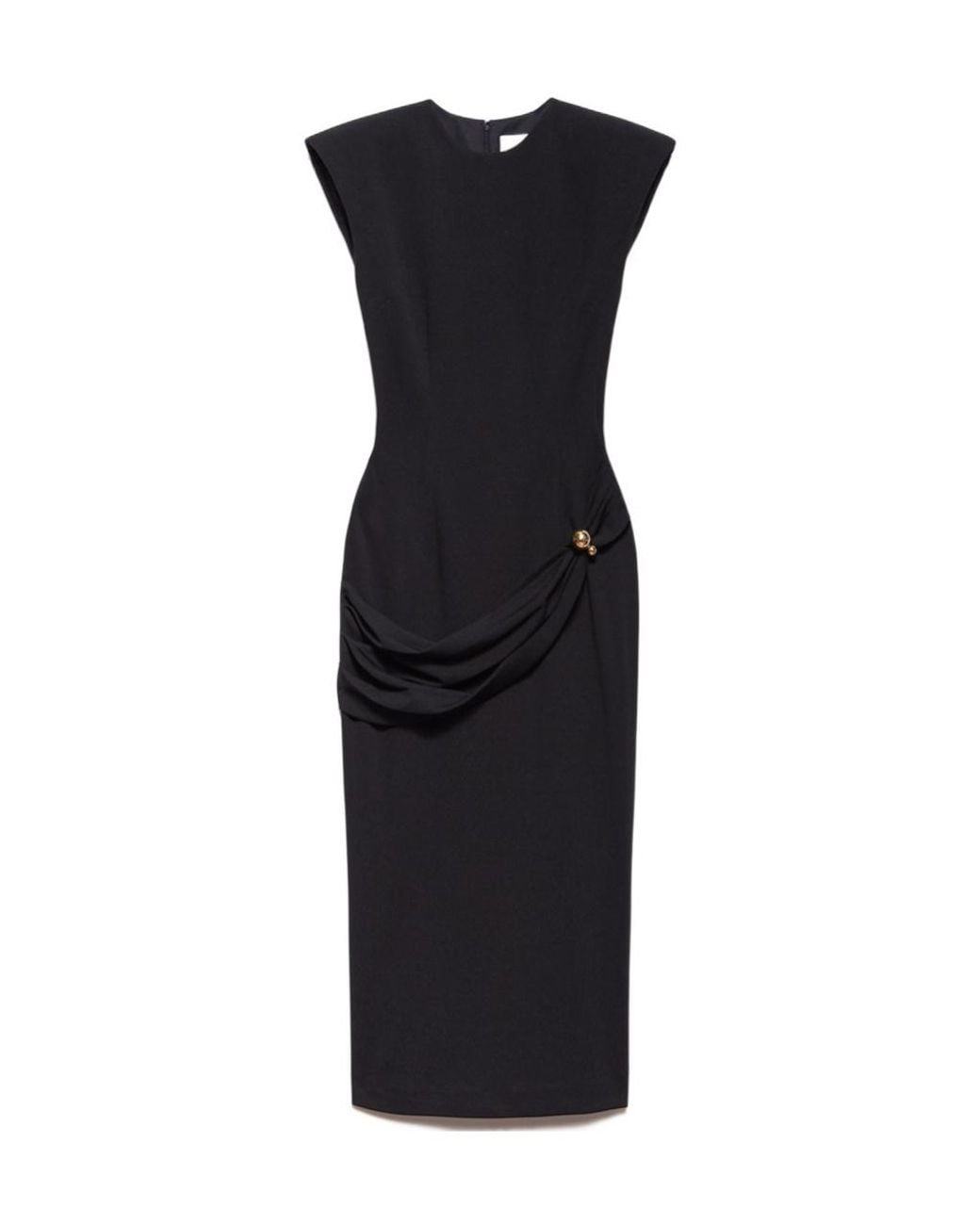 Aniye By Black Draped Padded-Shoulder Midi Dress