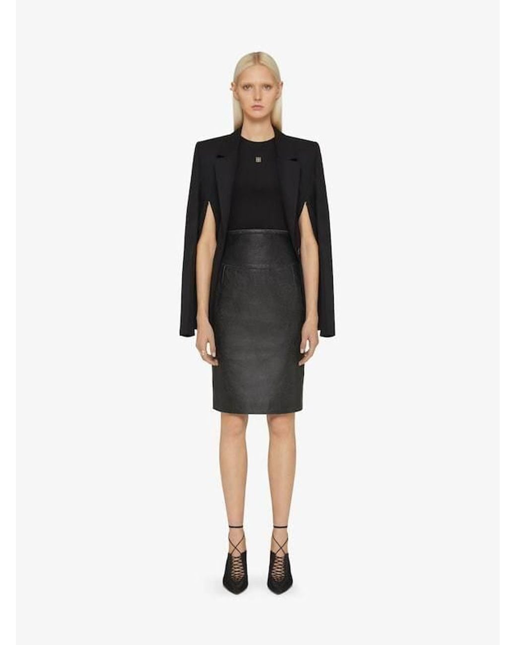 Givenchy Gray High-Waisted Leather Skirt