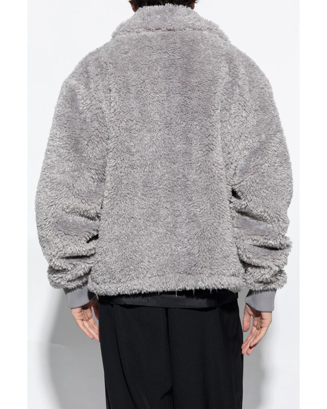 Amiri Gray Logo-Print Faux-Fur Jacket for men