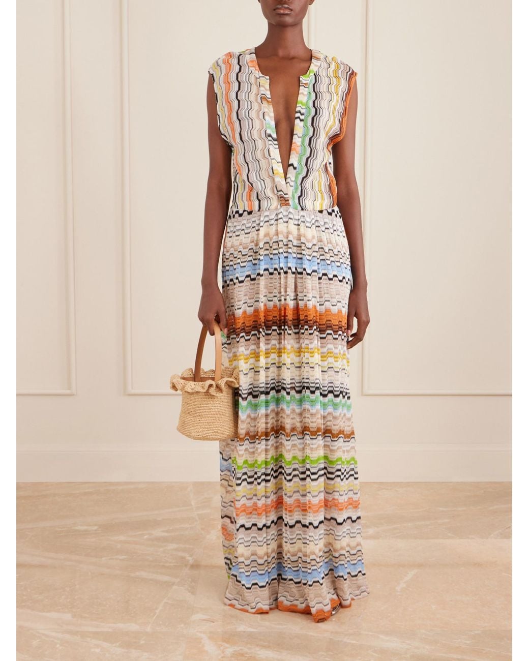 Missoni White Striped Crochet-Knit Maxi Dress