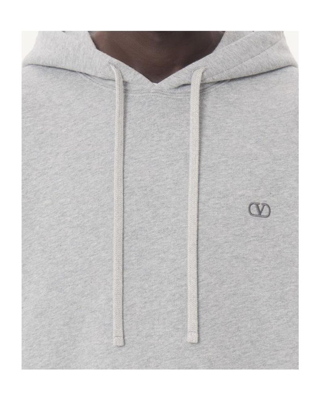 Valentino Gray Vlogo Embroidered Drawstring Hoodie for men