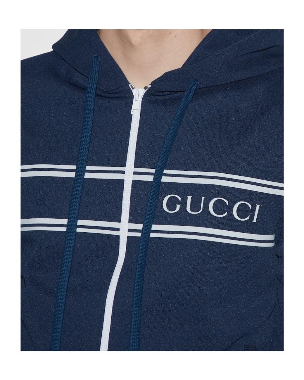 Gucci Blue Knit Hooded Sweatshirt for men