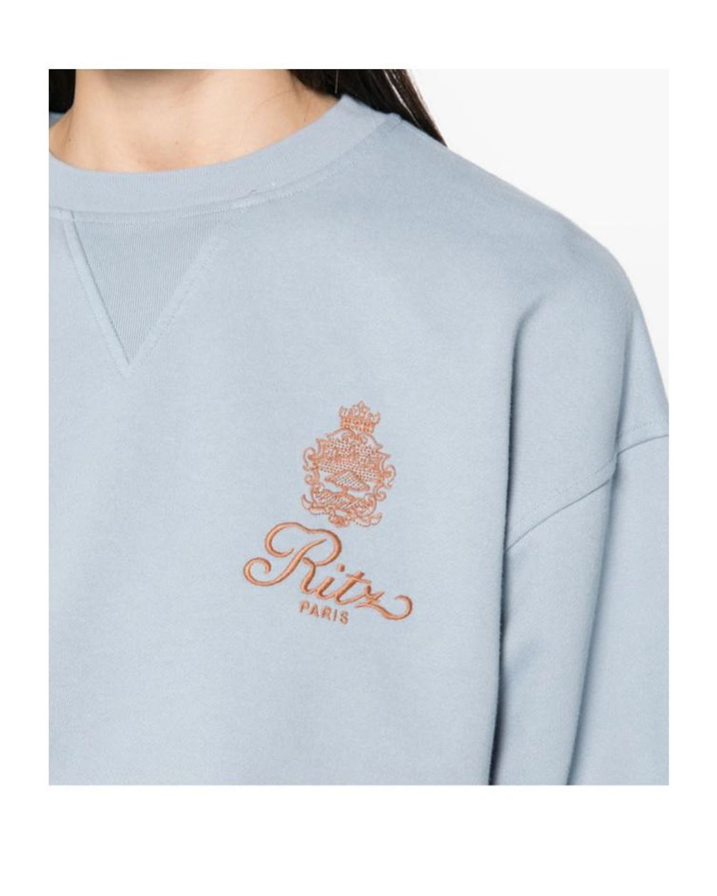 FRAME Blue Embroidered Crew-Neck Sweatshirt