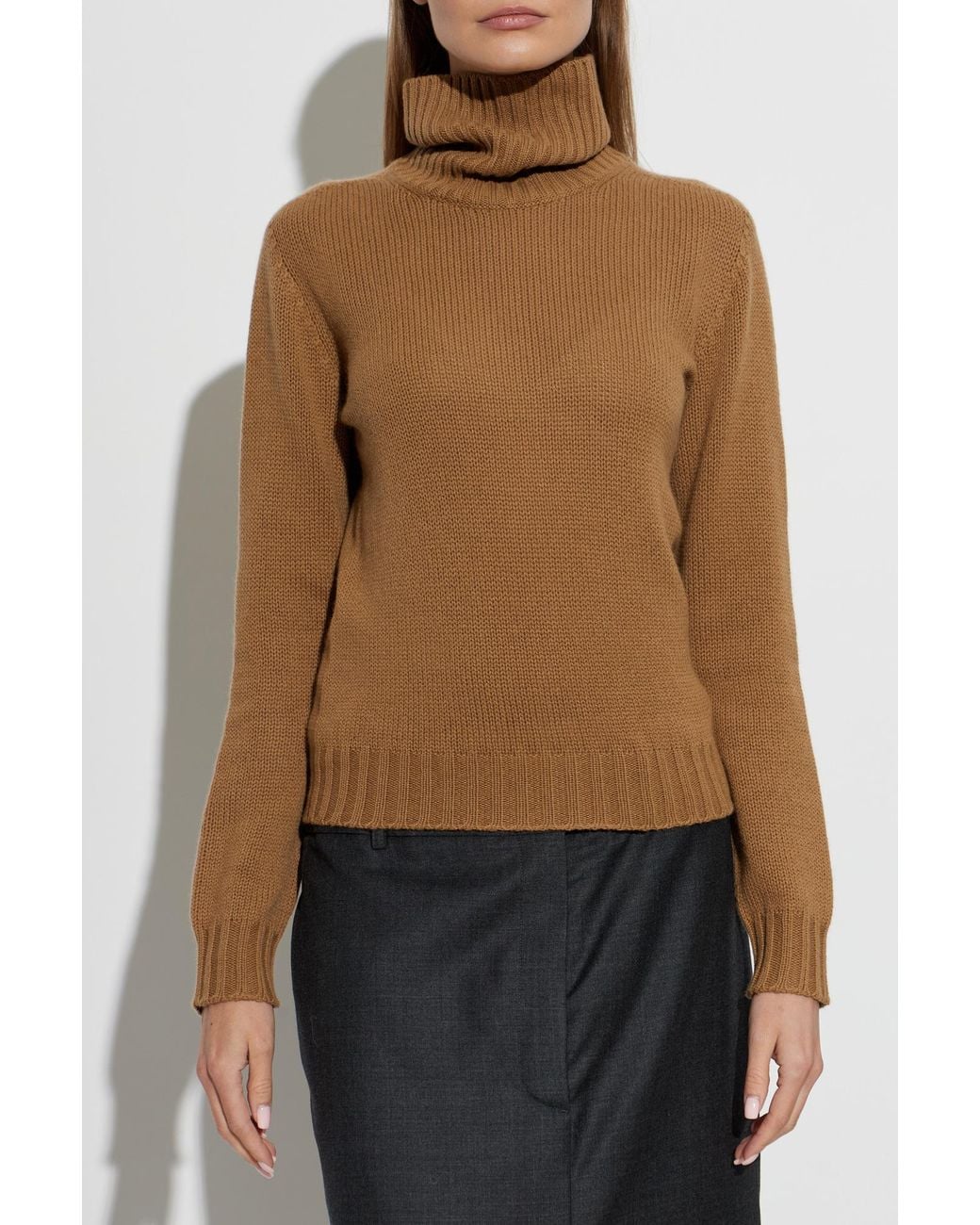 Fabiana Filippi Brown Long-Sleeve High-Neck Sweater
