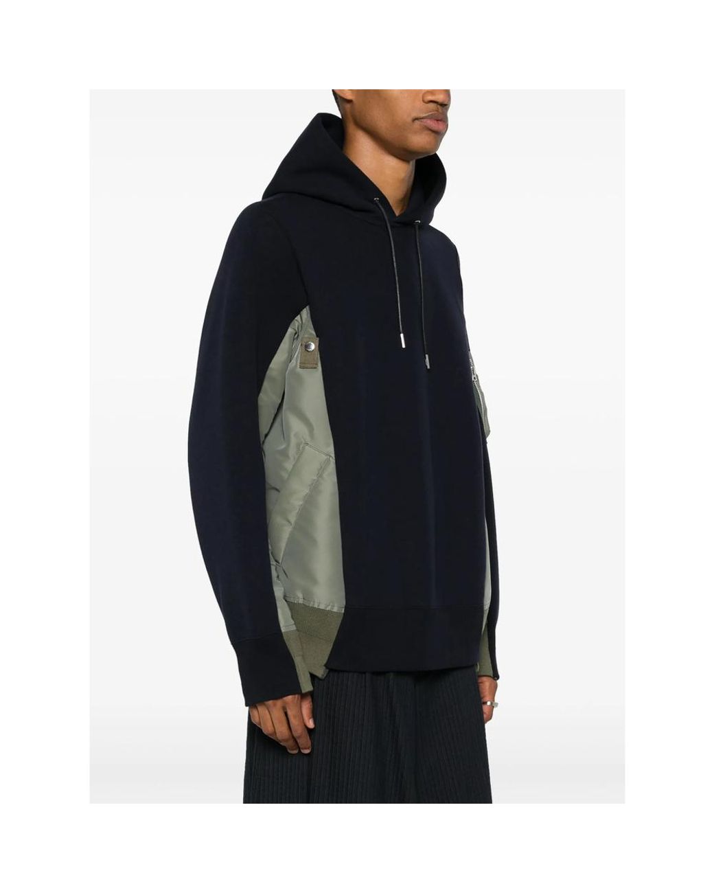 Sacai Blue Panelled Drawstring Hoodie for men