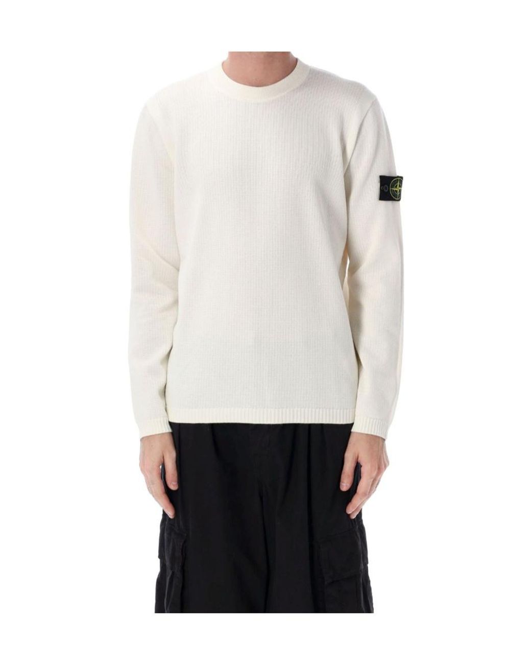 Stone Island White Logo Patch Crewneck Jumper for men