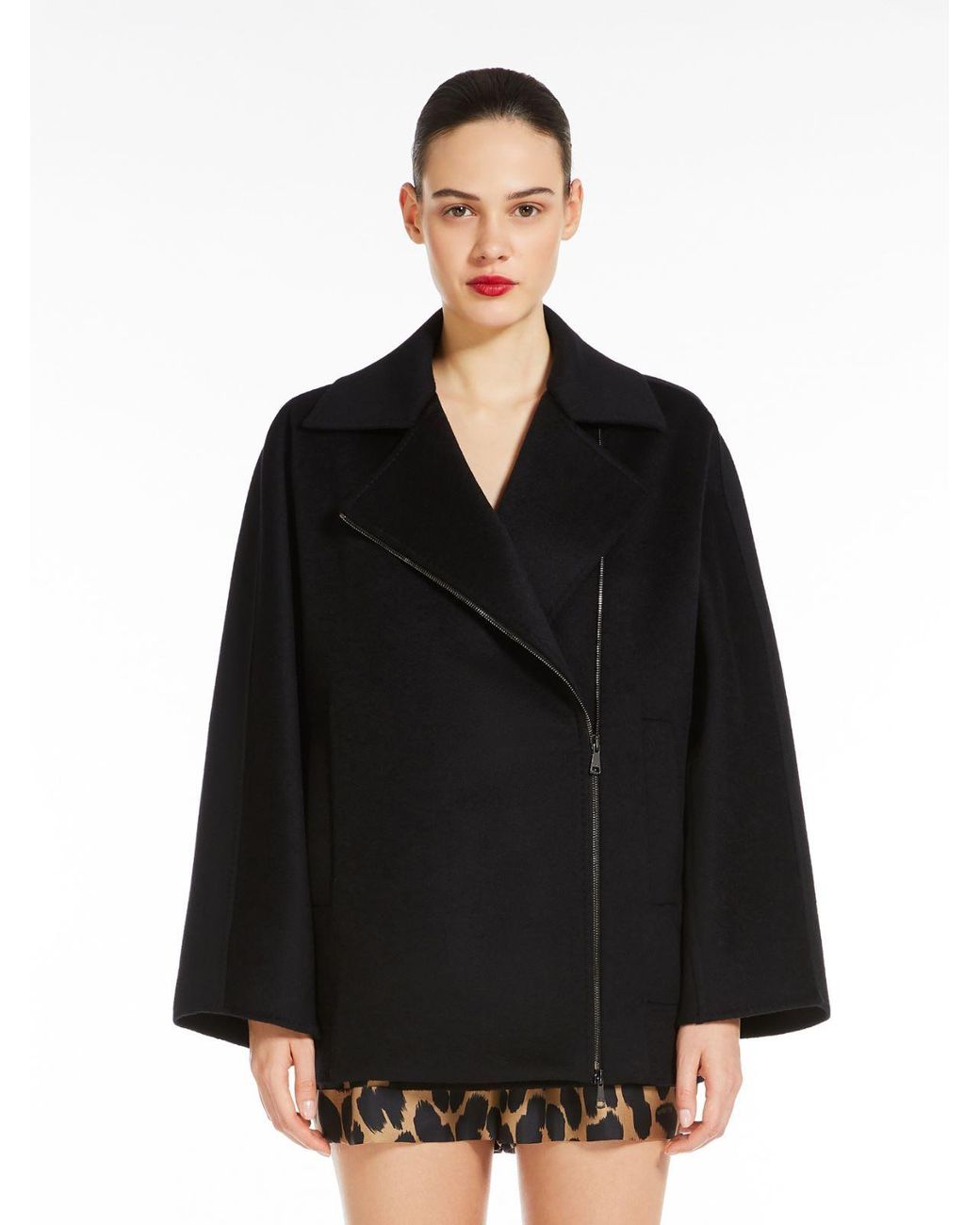 Max Mara Black Zip Detailed Long-Sleeved Coat