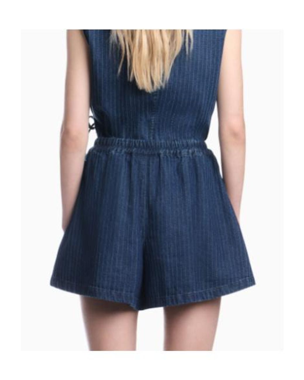 Emporio Armani Blue Pinstriped Denim Shorts