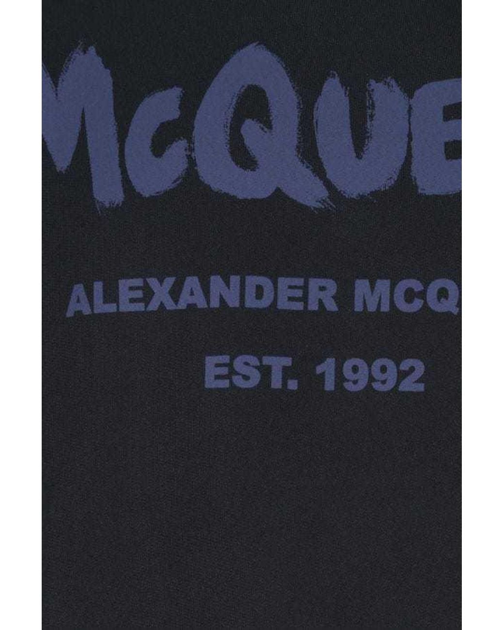 McQueen Blue Graffiti Logo Printed Crewneck Sweatshirt for men