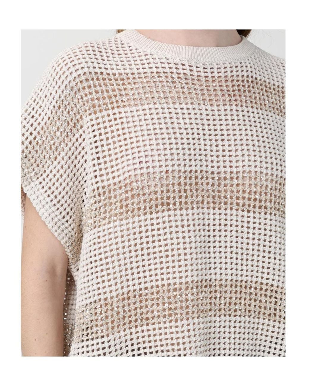 Brunello Cucinelli White Short Sleeved Knitted Top