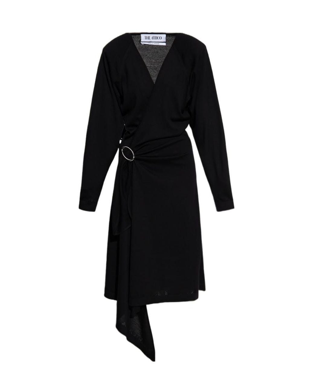 The Attico Black The Asymmetric Hem Wrap Midi Dress