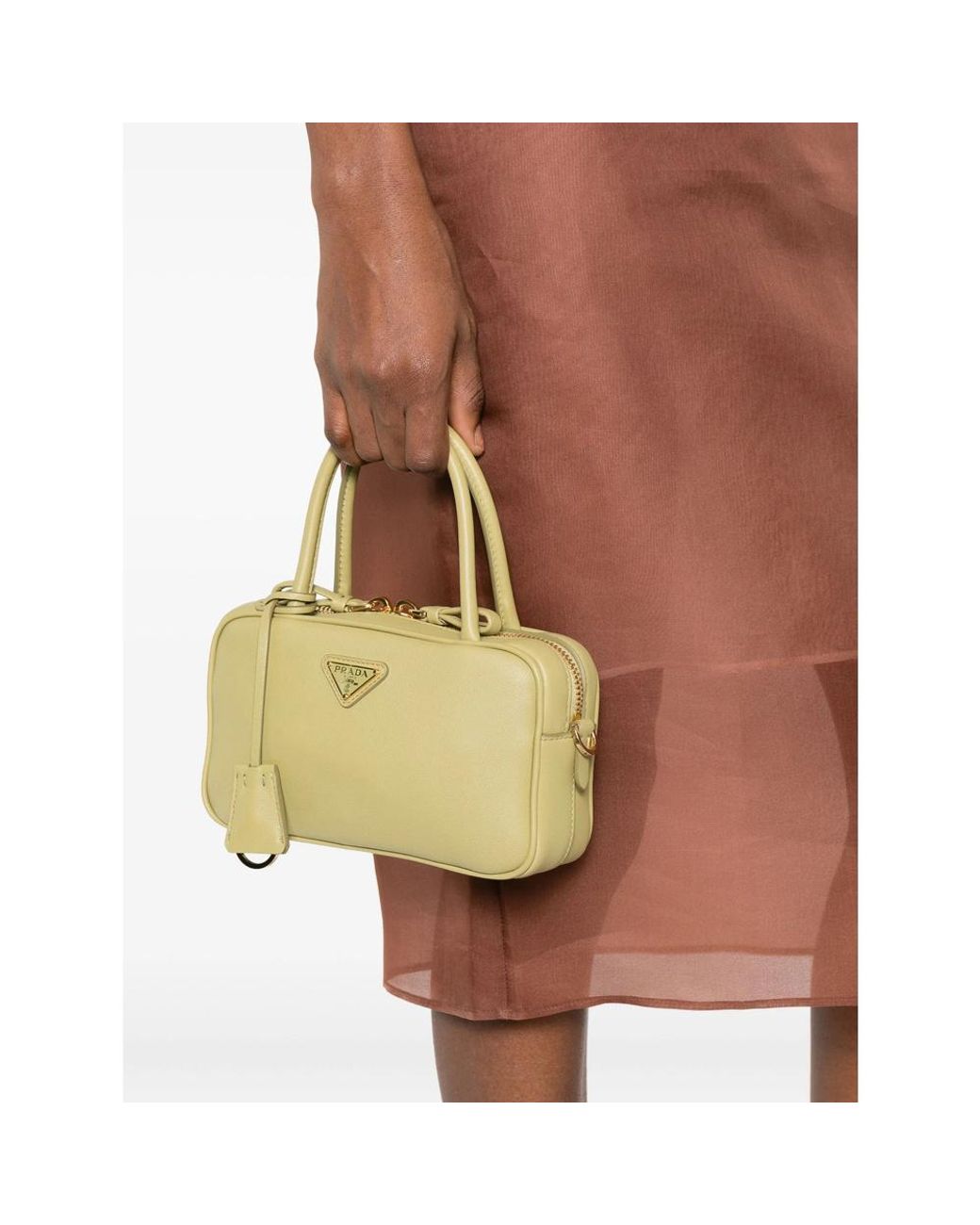 Prada Metallic Triangle-Logo Zipped Handbag