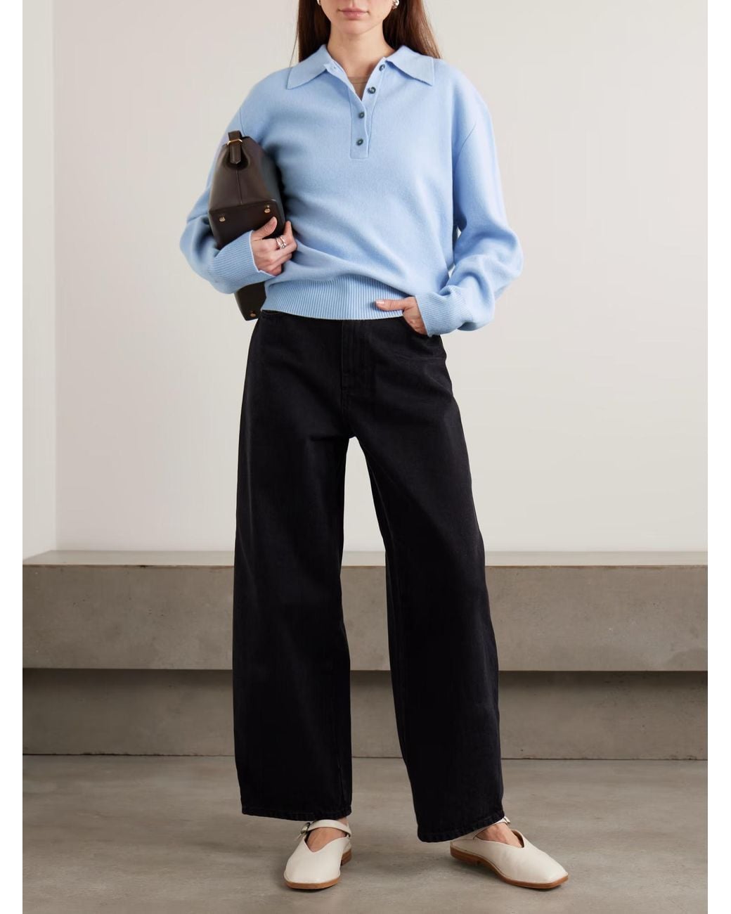 Rohe Blue Ribbed Knit Polo Top