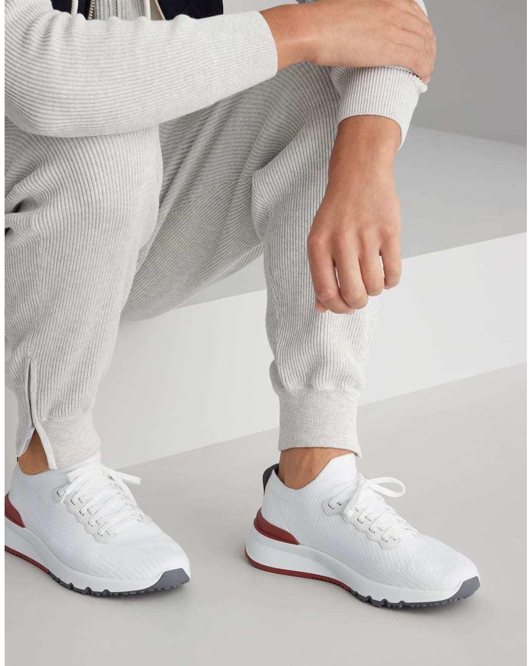 Brunello Cucinelli White Knit Sneakers for men