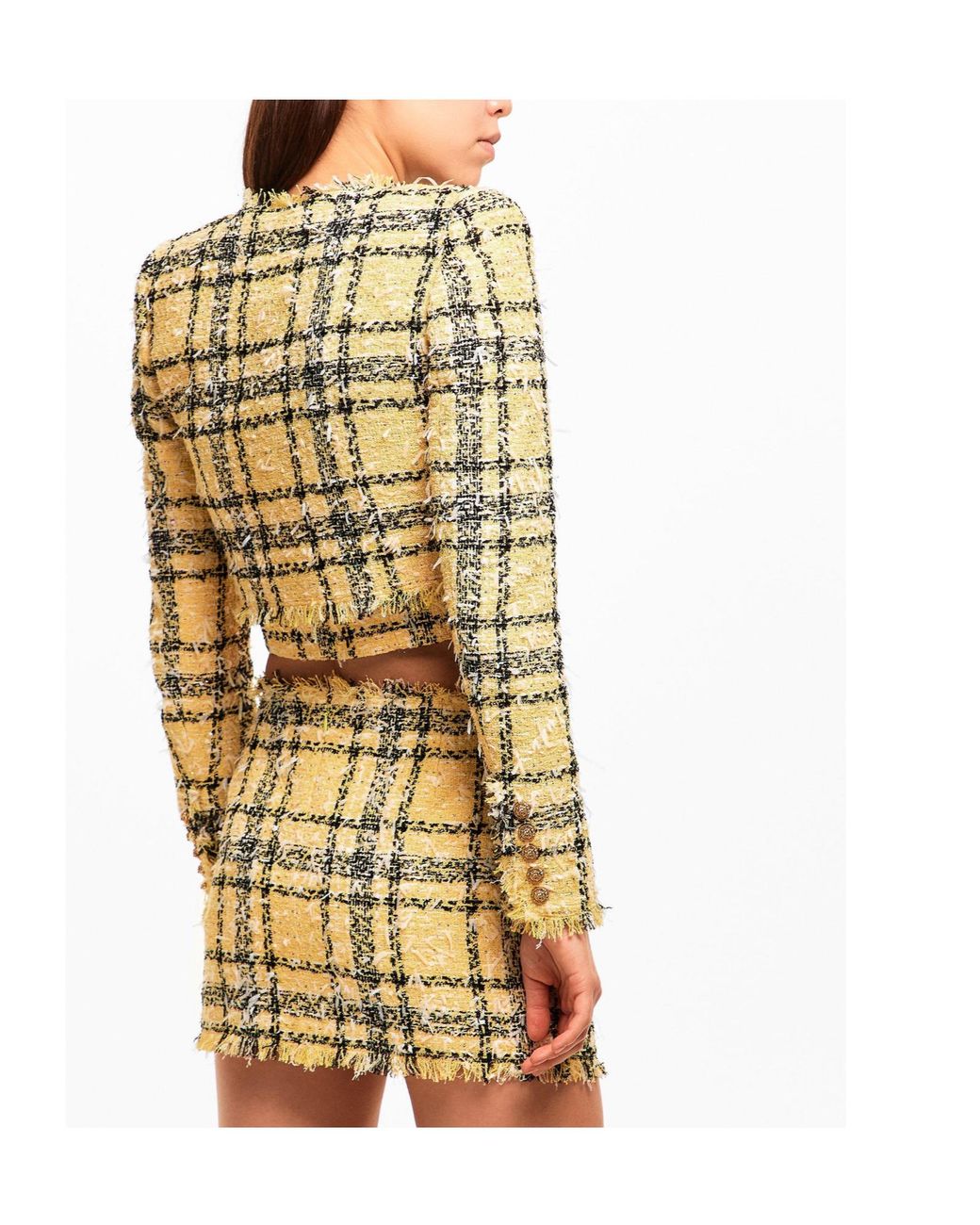Balmain Metallic Check Tweed Cropped Jacket