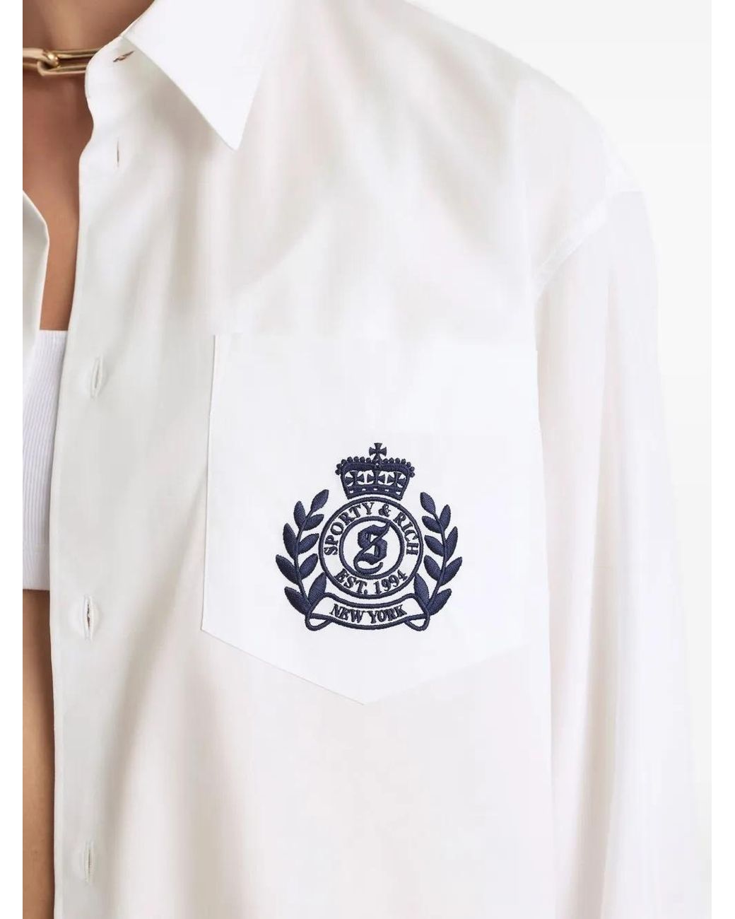 Sporty & Rich White Pocket Embroidered Top