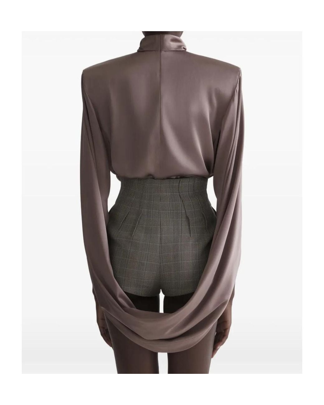 Mugler Brown Draped High-Neck Top