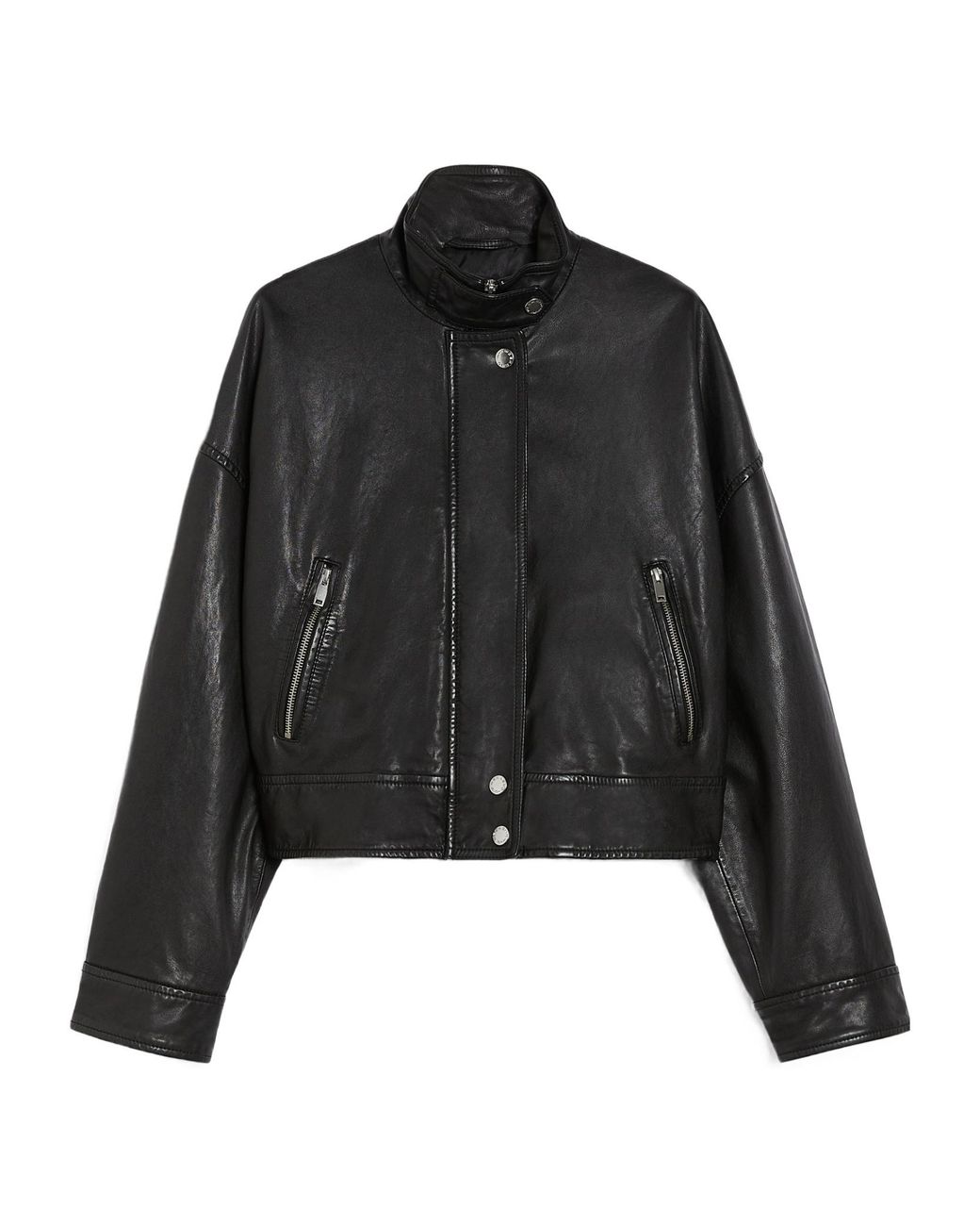 Weekend by Maxmara Black Washed Nappa-Leather Bomber Jacket