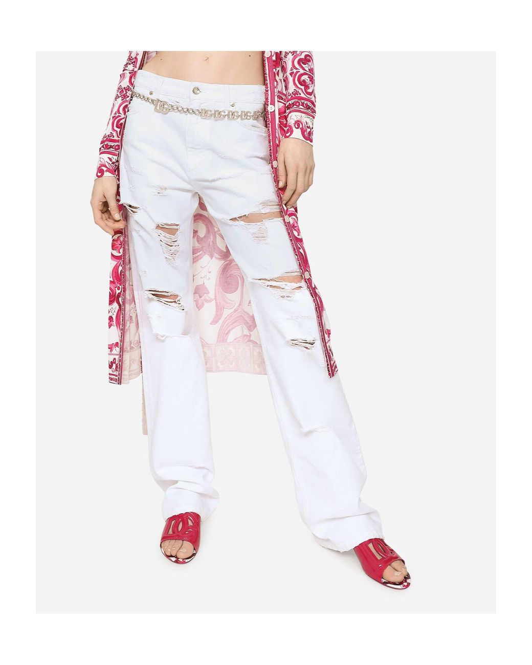 Dolce & Gabbana White Logo Patch Distressed Jeans