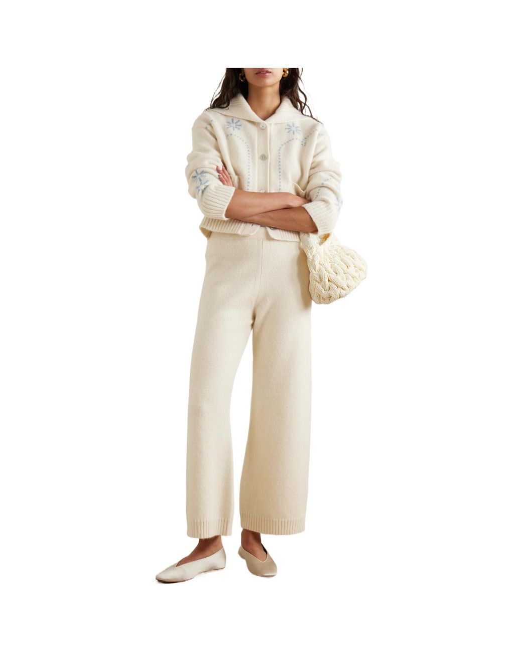 Calle Del Mar White Wide-Leg Cashmere Pants