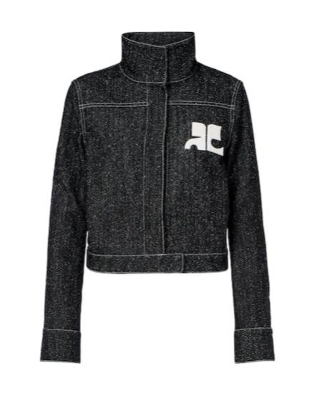 Courreges Black High-Neck Color Contrast Stitching Denim Jacket