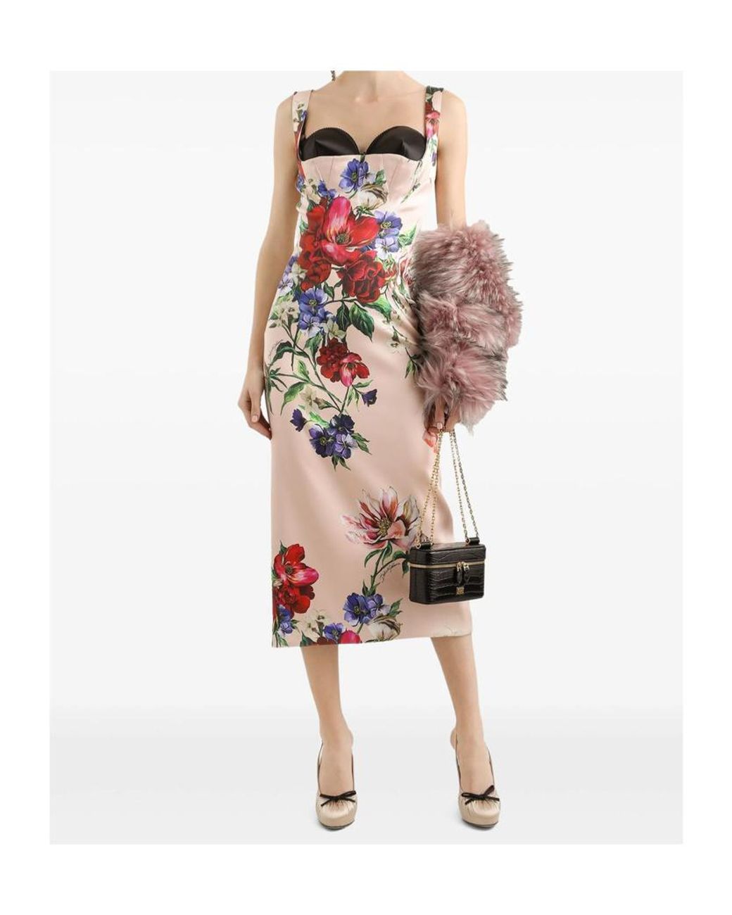 Dolce & Gabbana White Floral Printed Sleeveless Midi Dress