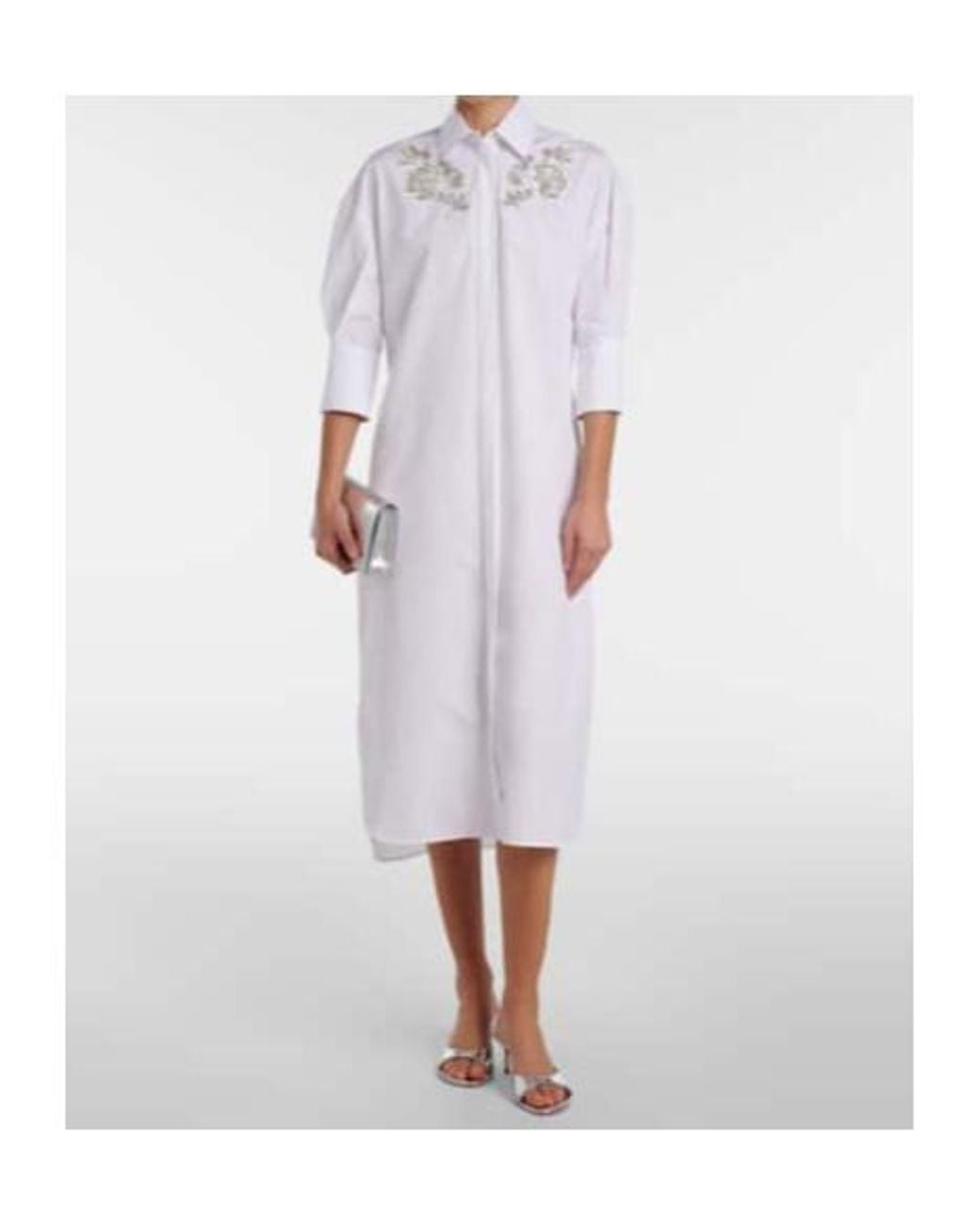 Erdem White Embroidered Cotton Poplin Shirt Dress
