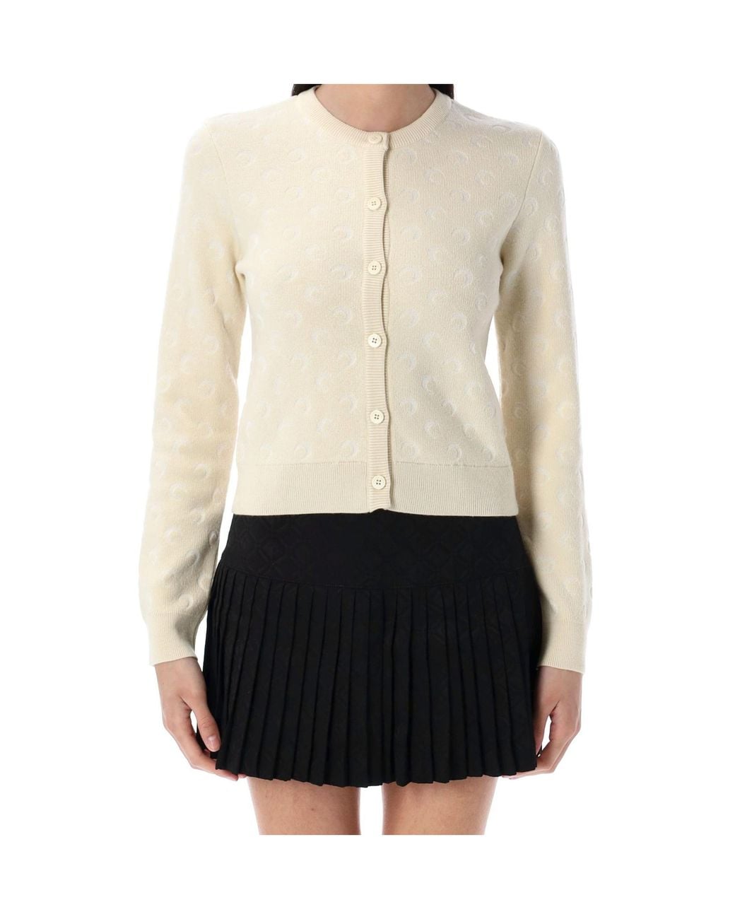 MARINE SERRE White Moon Jacquard Knit Fitted Cardigan