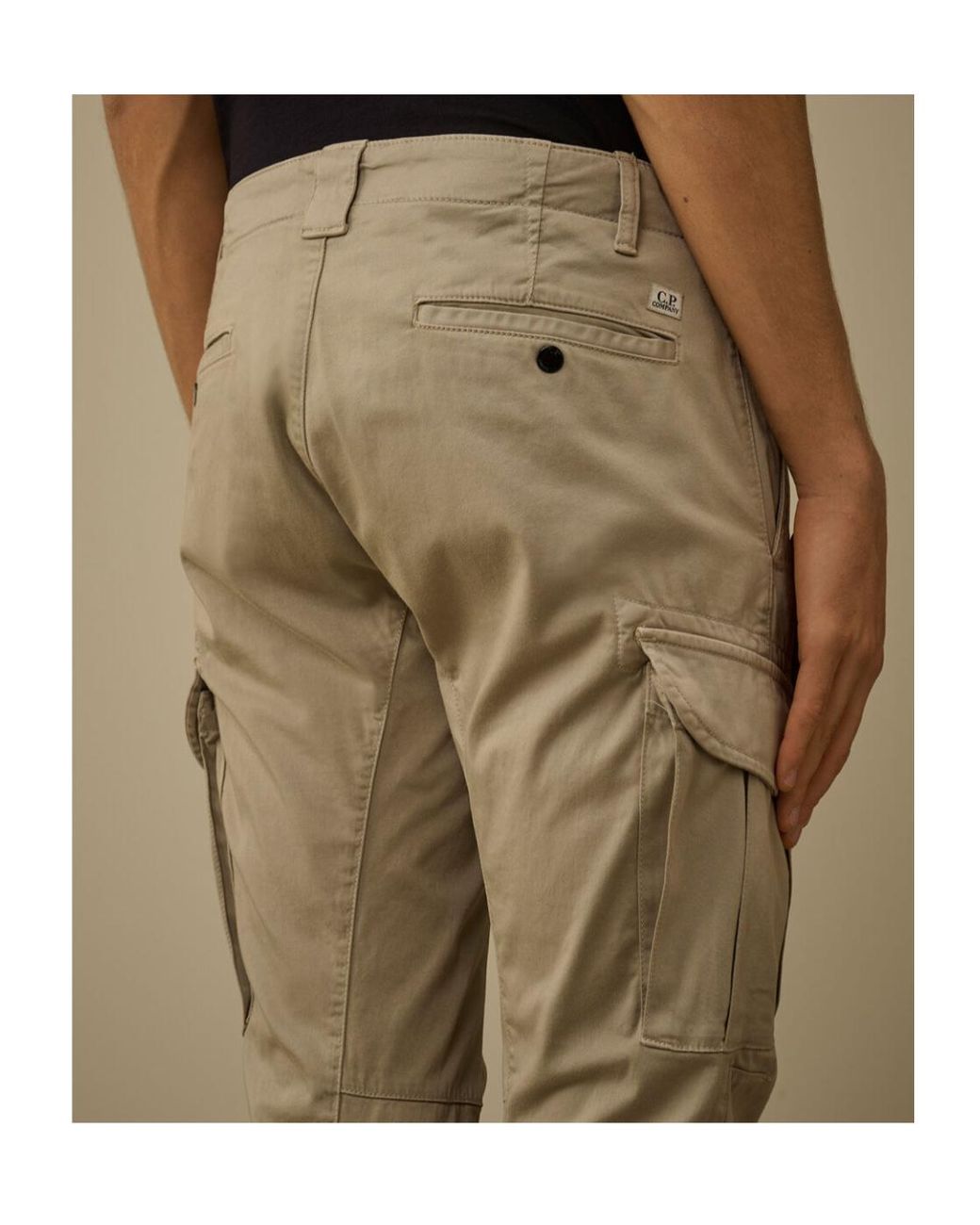 C P Company Natural Stretch Label Patch Cargo Pants for men