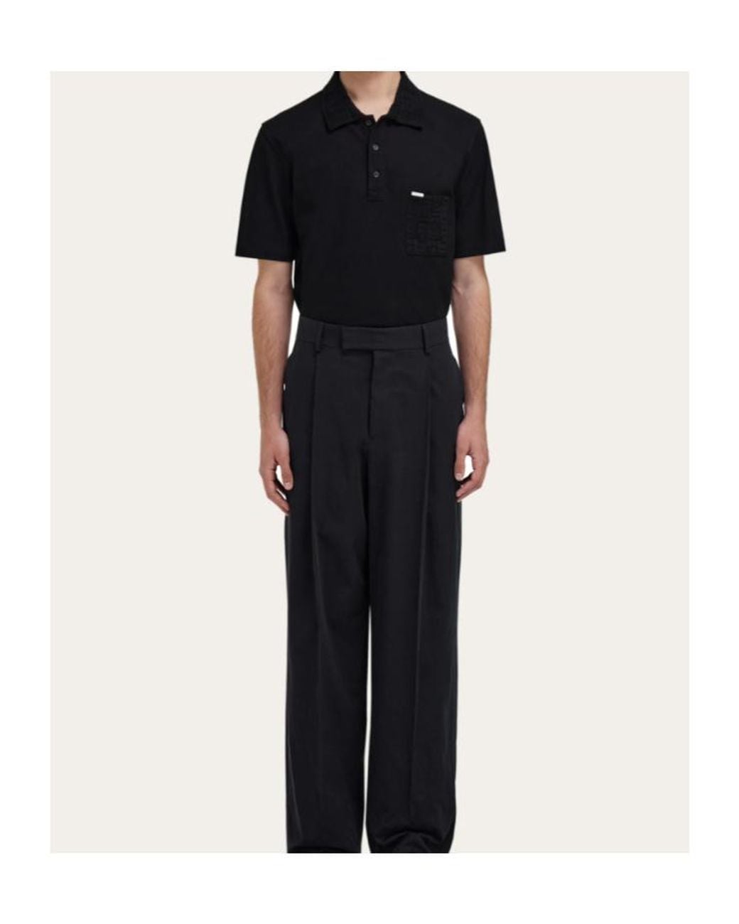 Ferragamo Black V-Neck Polo With Jacquard Pocket Detail for men