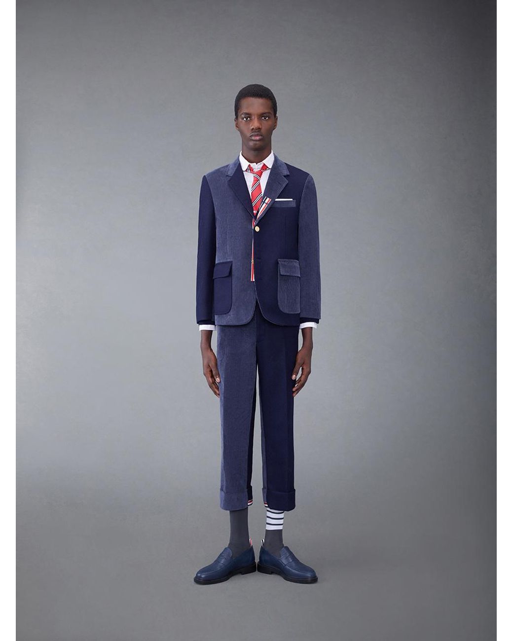 Thom Browne Blue Single-Breasted Corduroy Blazer for men