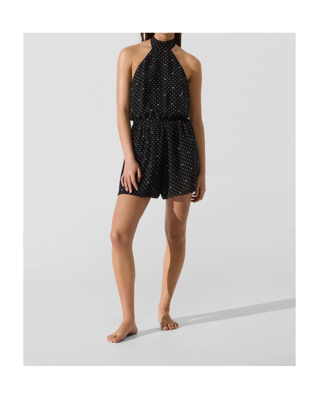 Karl Lagerfeld Black Polka-Dot Halter-Neck Playsuit