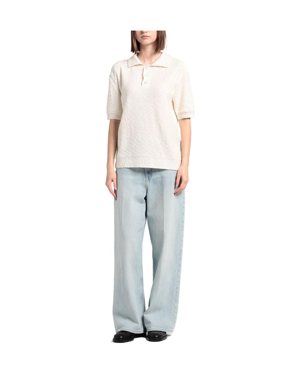 Maison Margiela White Knit Short-Sleeve Polo Shirt