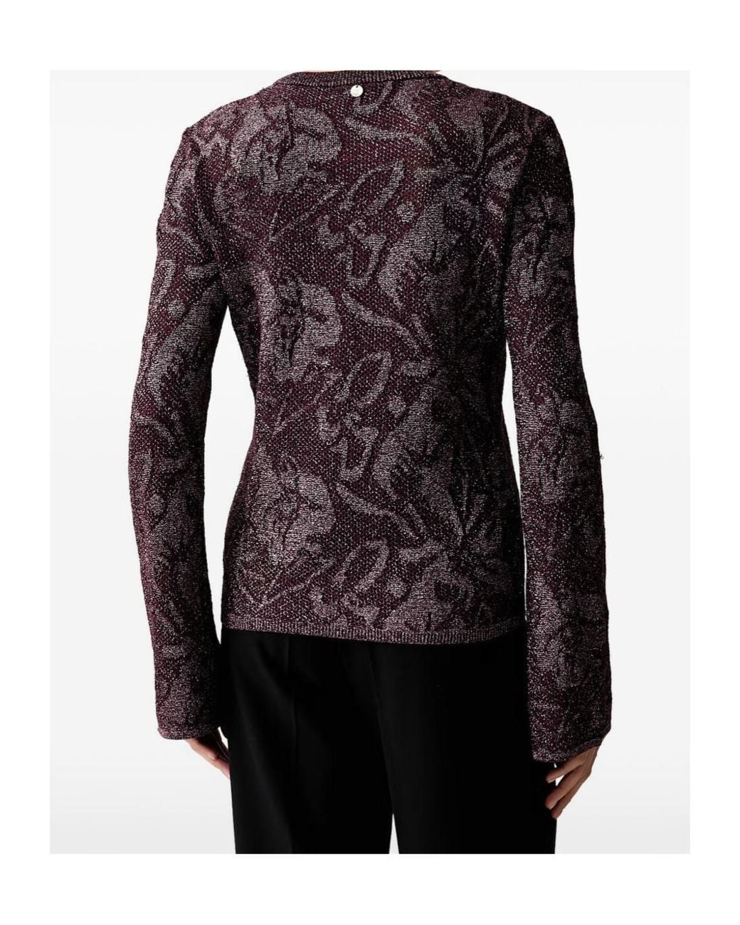 Liu Jo Blue Floral-Jacquard Lamé Sweater