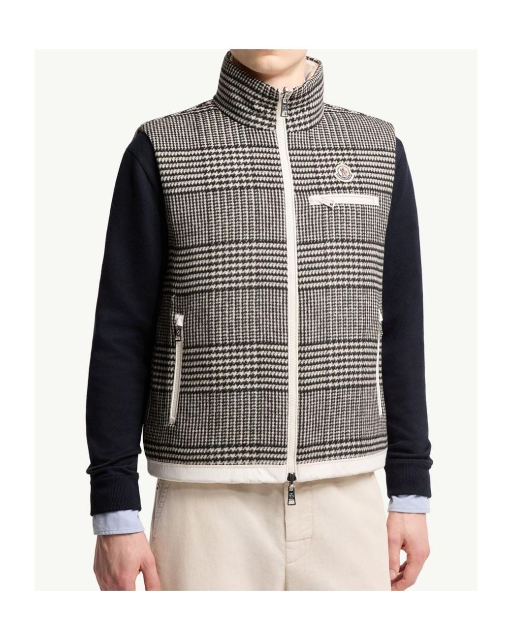 Moncler Gray Gienah Houndstooth Zip-Up Padded Vest for men