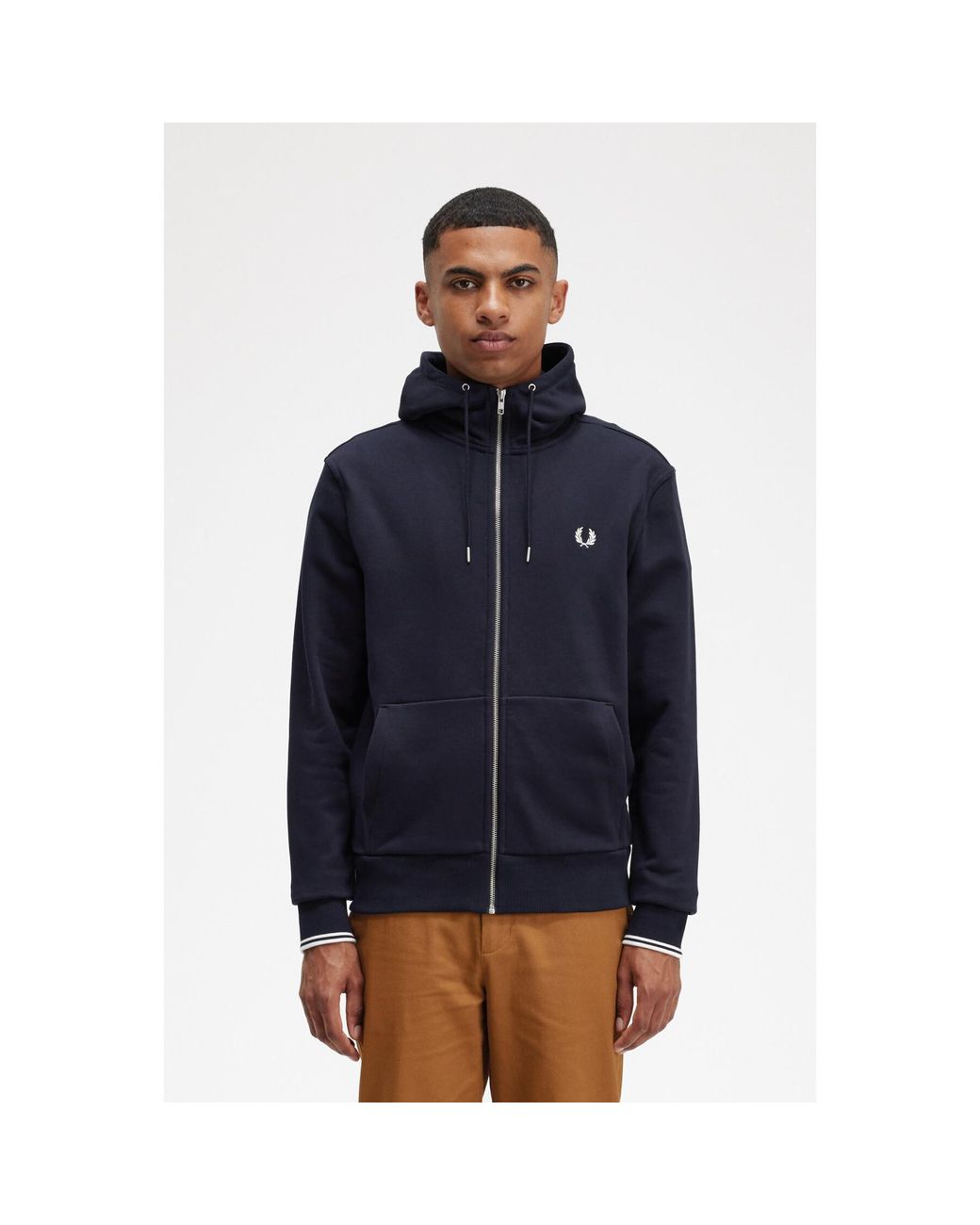Fred Perry Blue Hooded Zip Knitwear for men