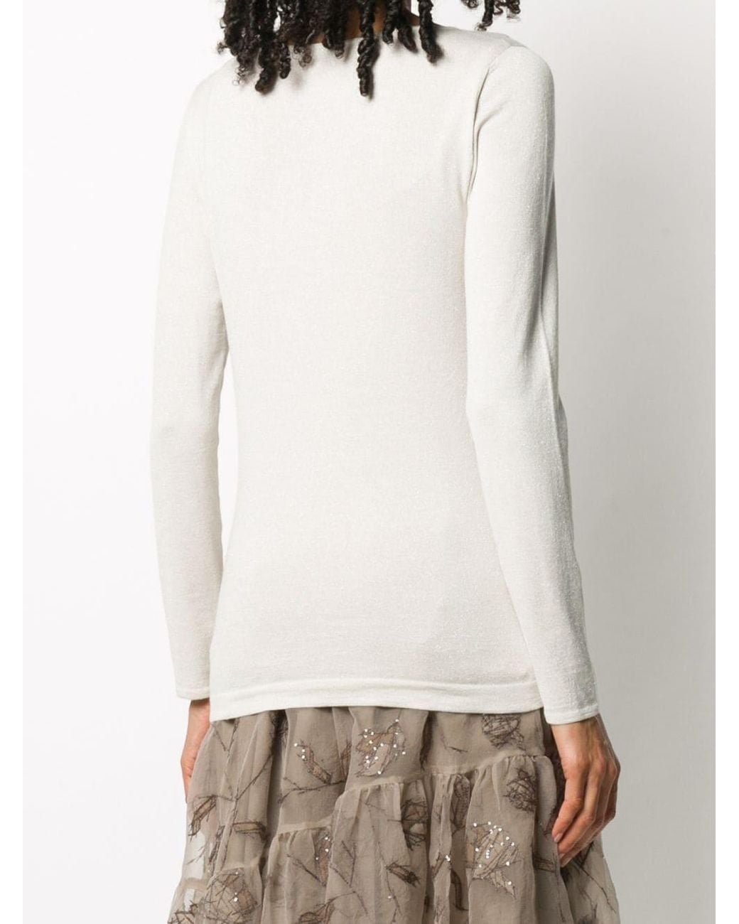 Brunello Cucinelli White Long-Sleeved Crewneck Jumper
