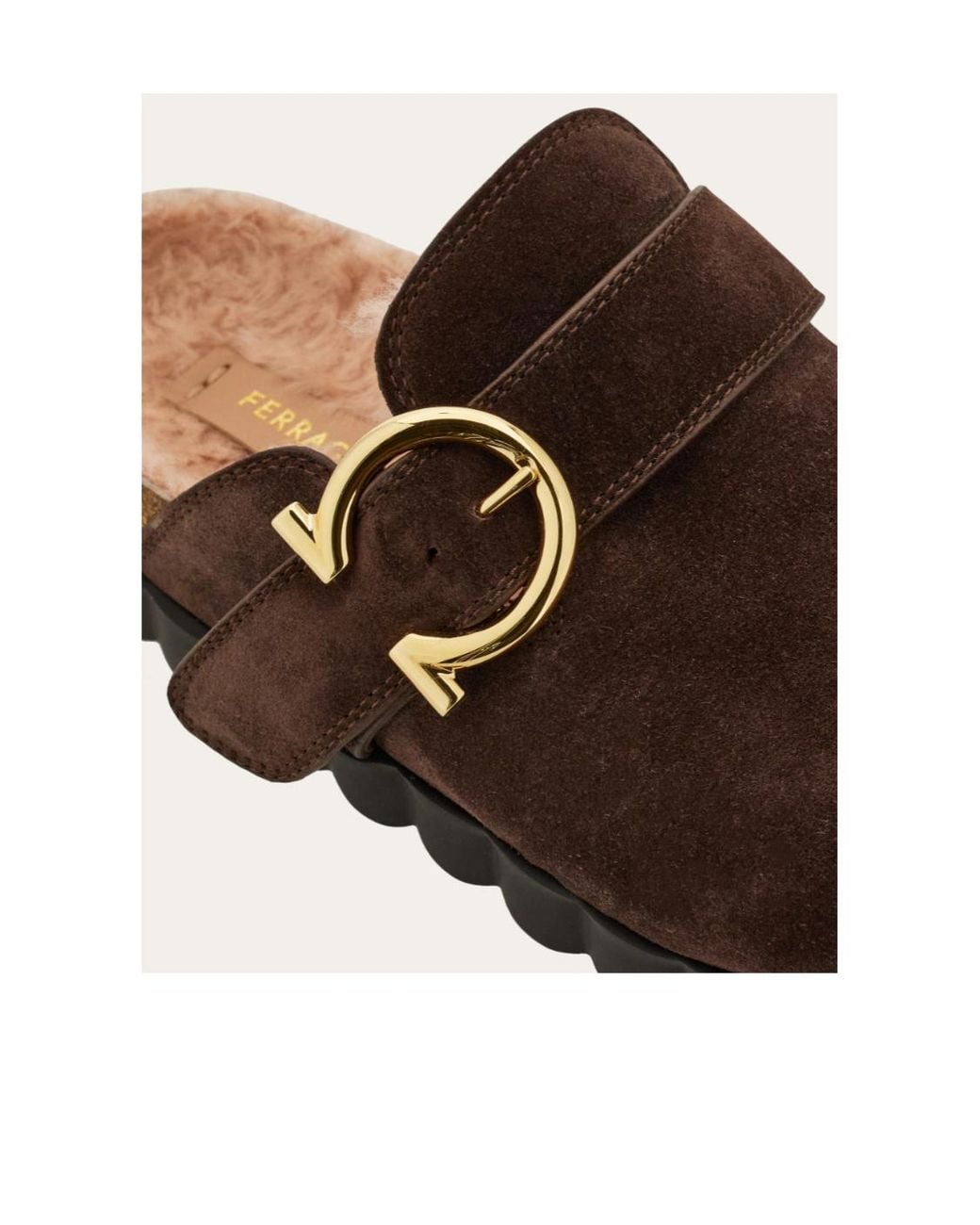 Ferragamo Brown Gancini Clog With Rippled Sole Detail