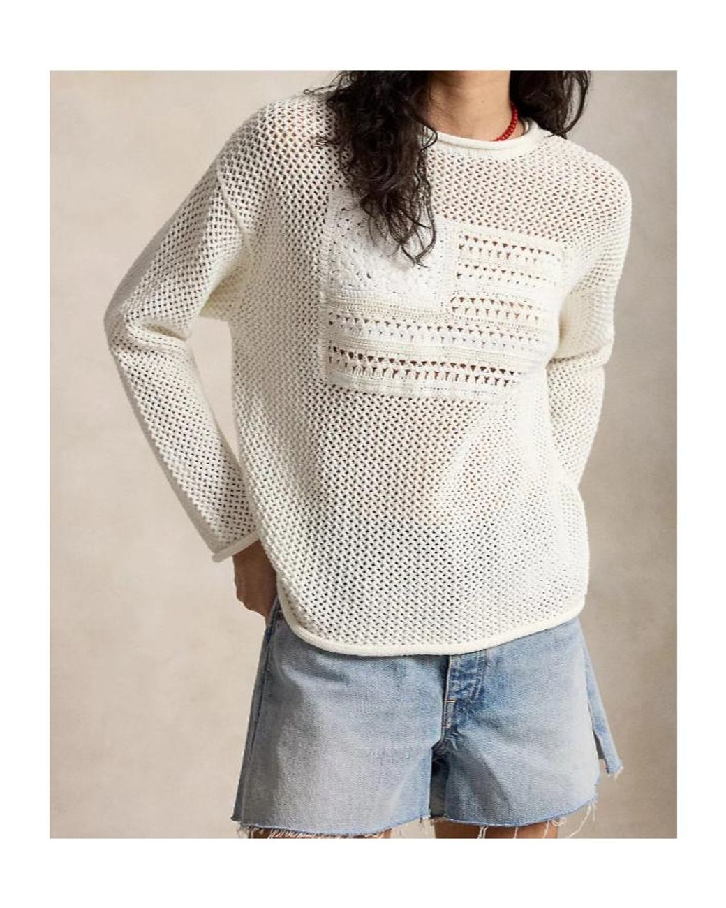 Polo Ralph Lauren White Flag Intarsia Knitted Sweater