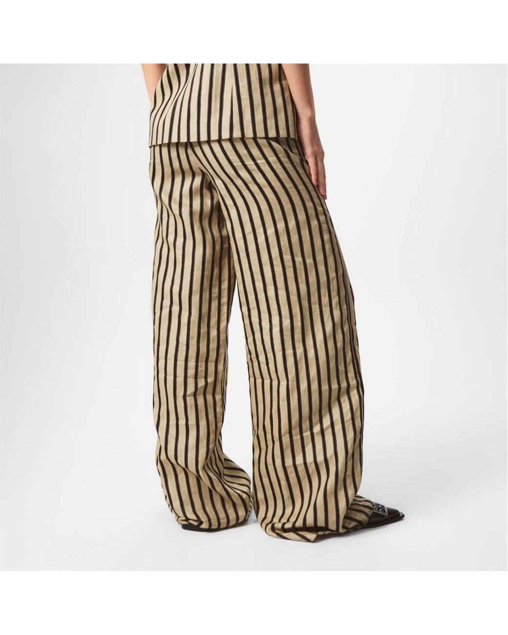 Max Mara Natural Cestino Striped Palazzo Trousers