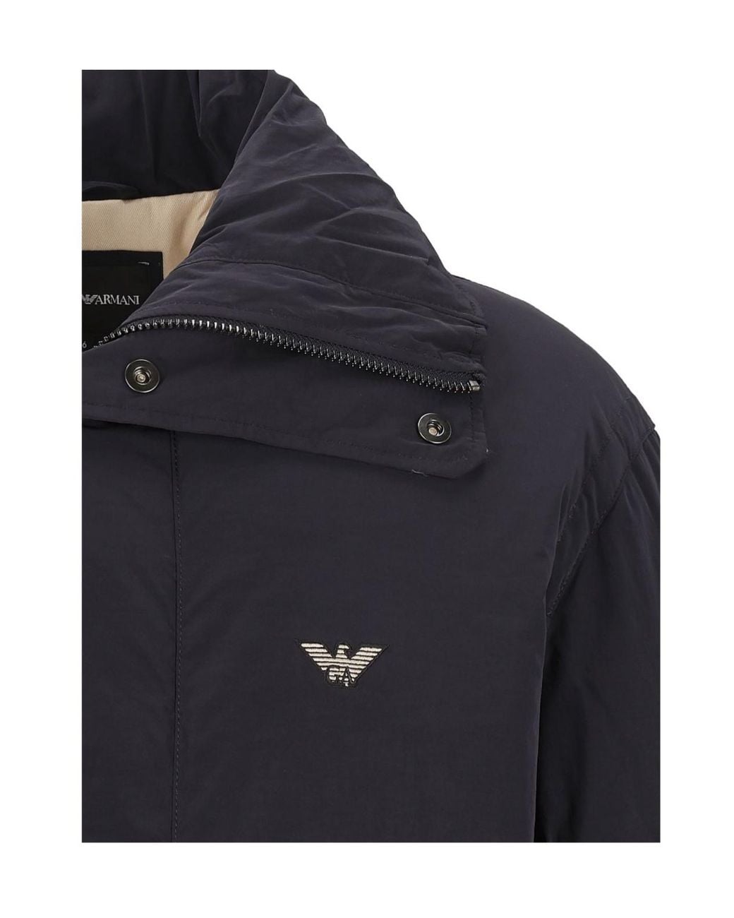 Emporio Armani Blue Hooded Logo Parka Coat for men
