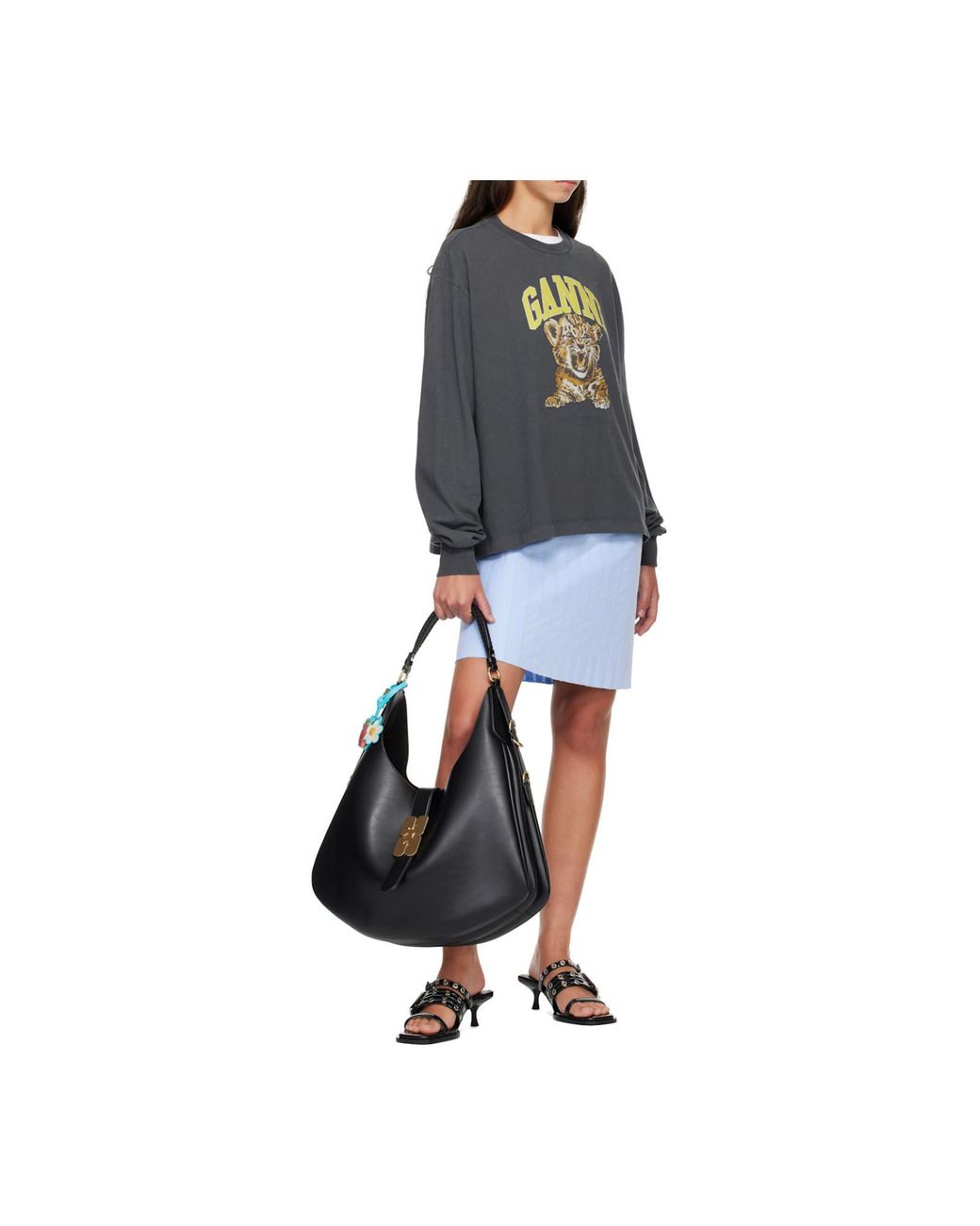 Ganni Black Logo Tiger Long Sleeve T-Shirt
