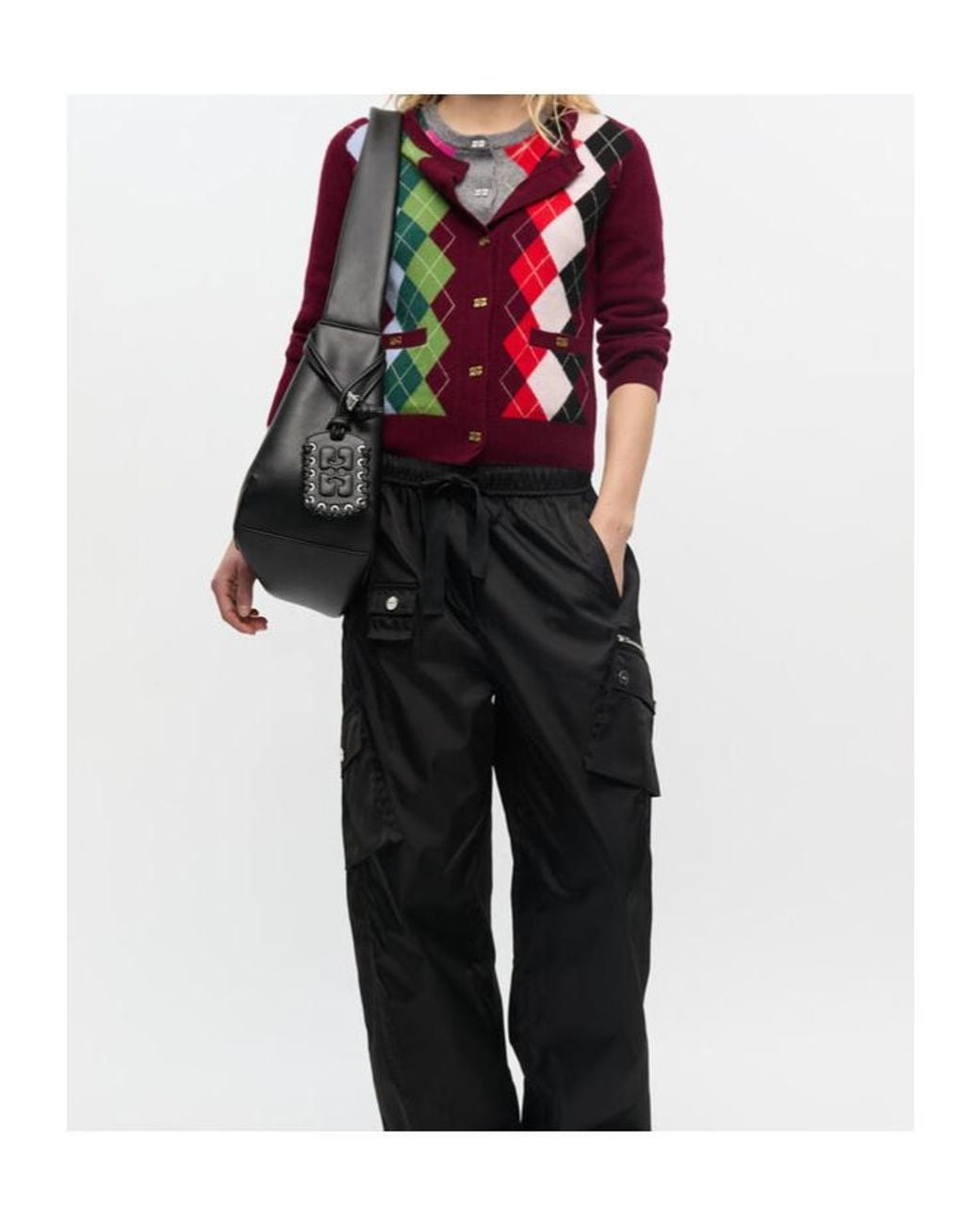 Ganni Red Check Cardigan